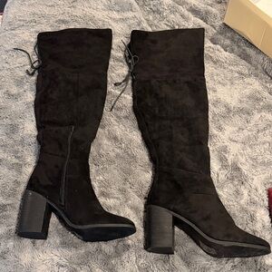 YOKI ANORA OVER THE KNEE BLACK FAUX SUEDE BOOTS